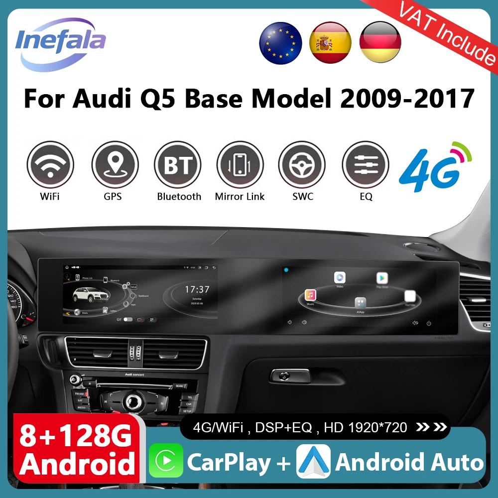 Inefala 21" Dual Display Carplay Android Auto Car Radio for Audi Q5 Base