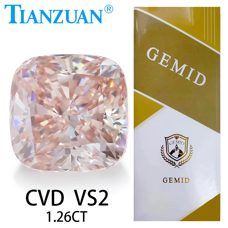 

Lab Grown Diamond CVD Cushion Shape Fancy Light Pink Color VVS1/ VS2 2EX Loose Gemstone Bead with GEMID Certified