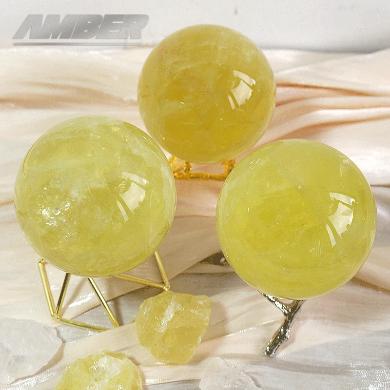 

Natural citrine Crystal sphere yellow ball crystal ball raw stone office degaussing ornaments healing crystals with stand