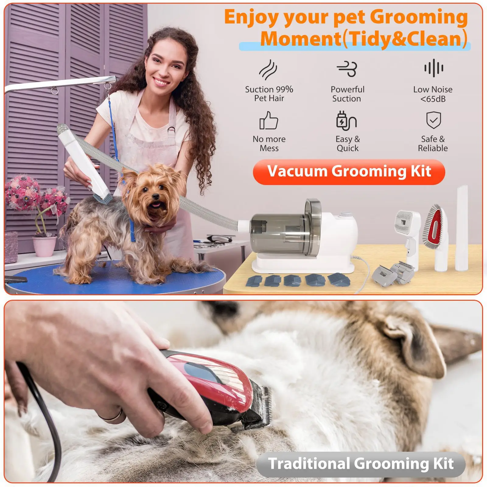 Pet Grooming Vacuum Kit 6-in-1 2.5L Dust Cup Dog Hair Vacuum for Shedding Pet Hair Home Cleaning Grooming Clippers Hair brush