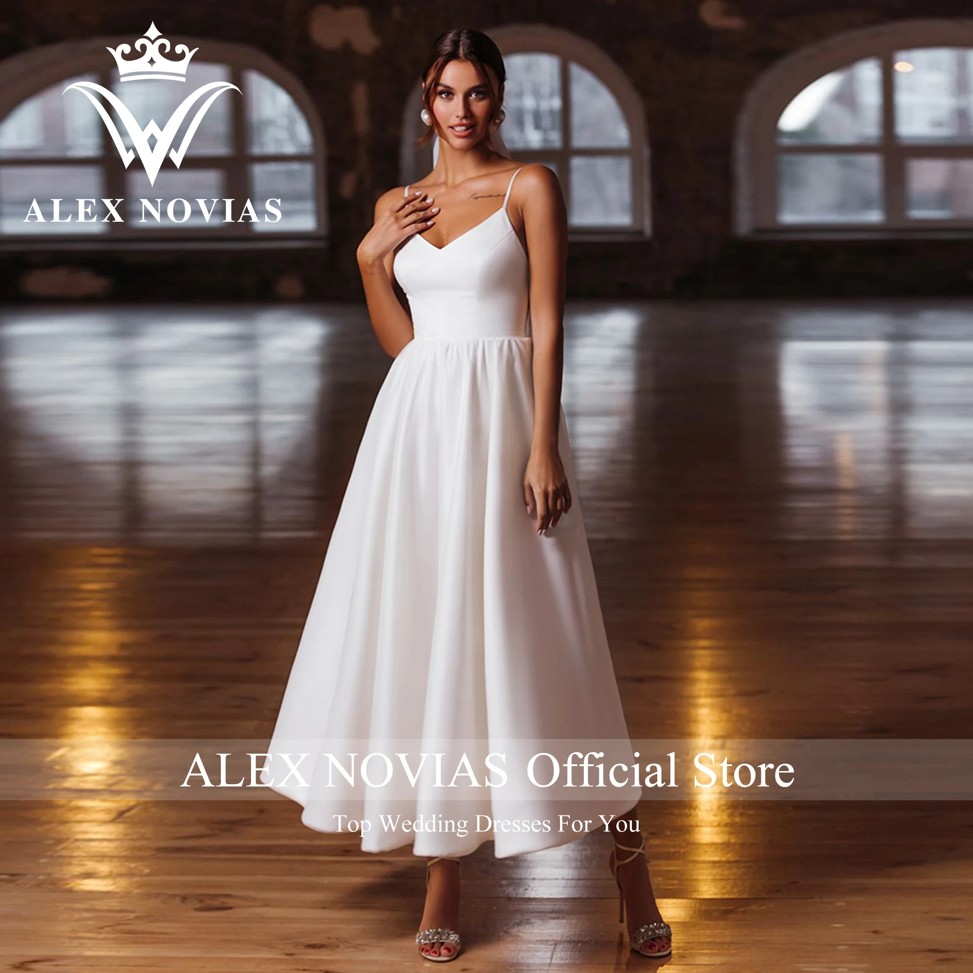 Alex novias a linha vestido de casamento com jaqueta 2023 meia manga querida tornozelo-comprimento simples cetim vestido de casamento vestidos de novia