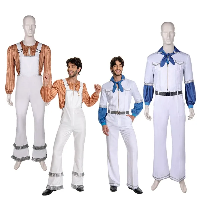 Adulto 70s Retro Bjorn Ulvaeus Cosplay fantasía Benny disfraz hombres disfraz uniforme camisa pantalones Halloween traje de fiesta de Carnaval