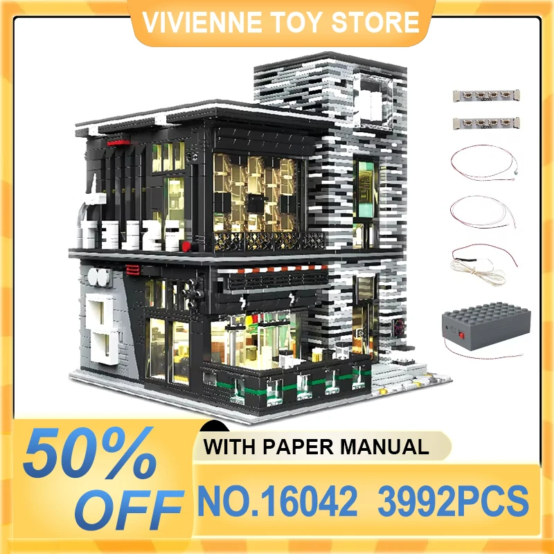 MOULD KING 16042 Streetview Building Blocks MOC-53084 PUB and Restaurant Model Bricks Puzzle Assembly Toy For Kid Christmas Gift