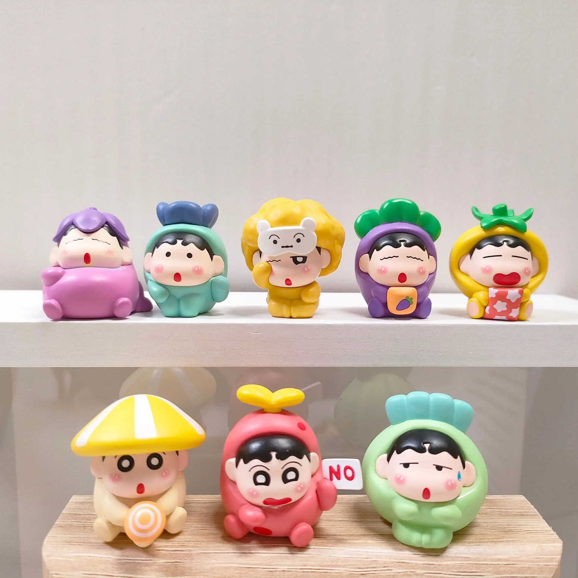 2 sets Anime vegetable Crayon Shin-chan Q Version Mini Action Figure PVC Model Toys Desk Decor car ornament Collectible Gifts