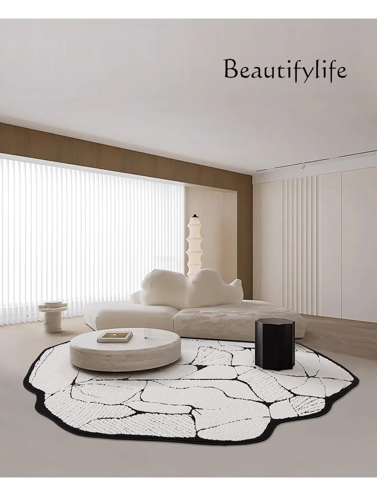 Irregular Premium Living Room Carpet Black and White Retro Floor Mat  Anti-Fouling Waterproof Silk Mountain Stone Series