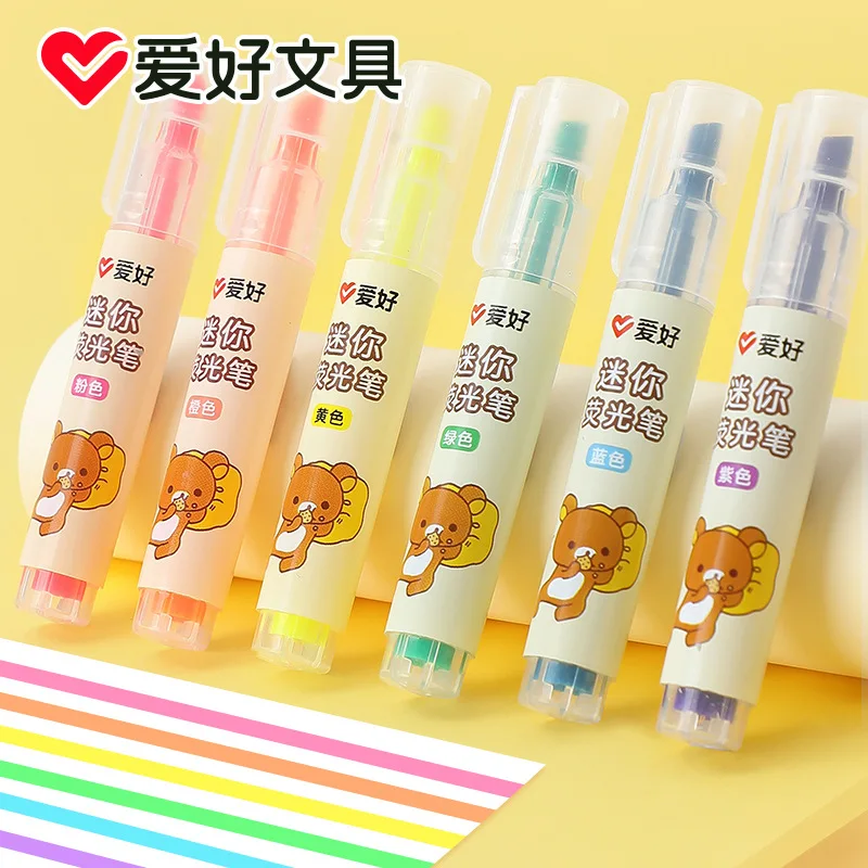 6 pcs/set Kawaii Cartoon Rilakkuma Bear Mini Highlighters Cute Milkliner Art Markers Stationery School Supplies