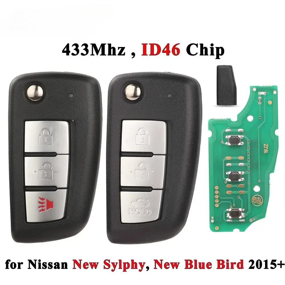 

433 МГц ID46 Автомобильный ключ с дистанционным управлением для Nissna New Blue Bird Sylphy Tiida 2015 2016 2017 2018 3/4 кнопки Flip Auto Fob