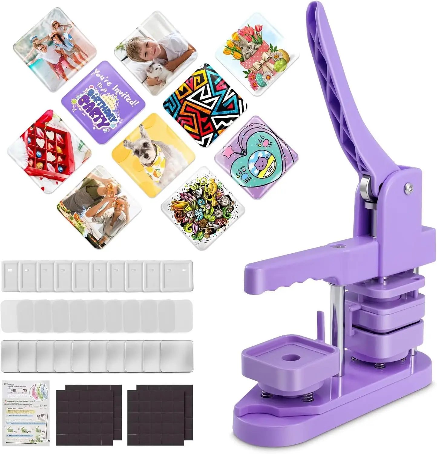 

2x2 Square Badge Maker Press with 100 Magnet Button Supplies, Custom Fridge Magnets for Parties Events Business School