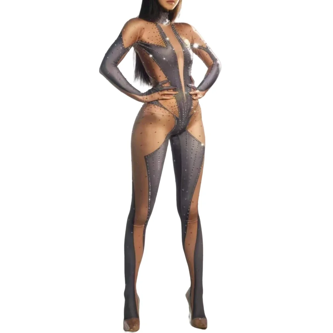 Vrouwen Pole Dance Spandex Strass Stretch Jumpsuits Voor Stadium Slijtage Drag Queen Kostuum Nachtclub Party Outfit
