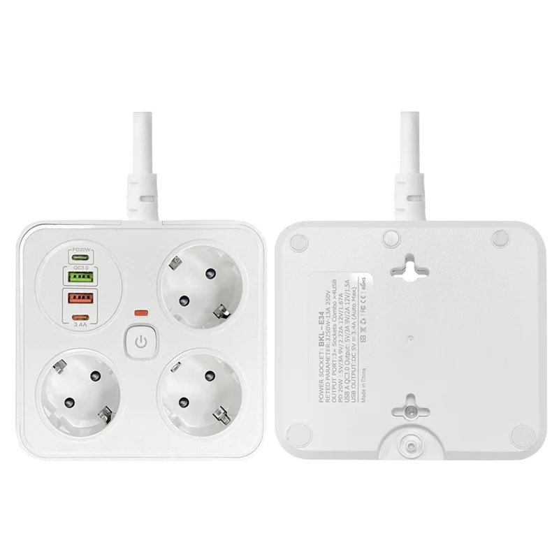 3AC Outlet Multitap Power Strip 2 Type C Extension Cord Electrical Socket Home Office Surge Network Protector EU Plug A-AA26