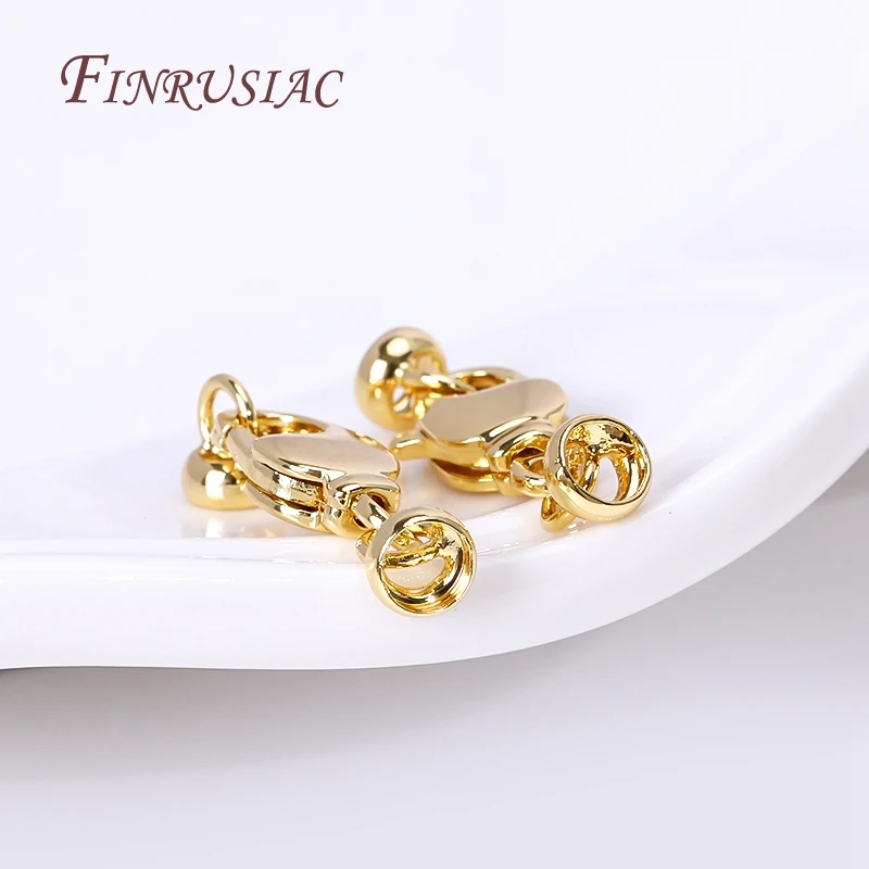 18K Gold Plated Brass Lobster Clasps For DIY Pearl Necklace Supplies Fashion Jewellery Connector Clasps End Caps Fastener Clasp