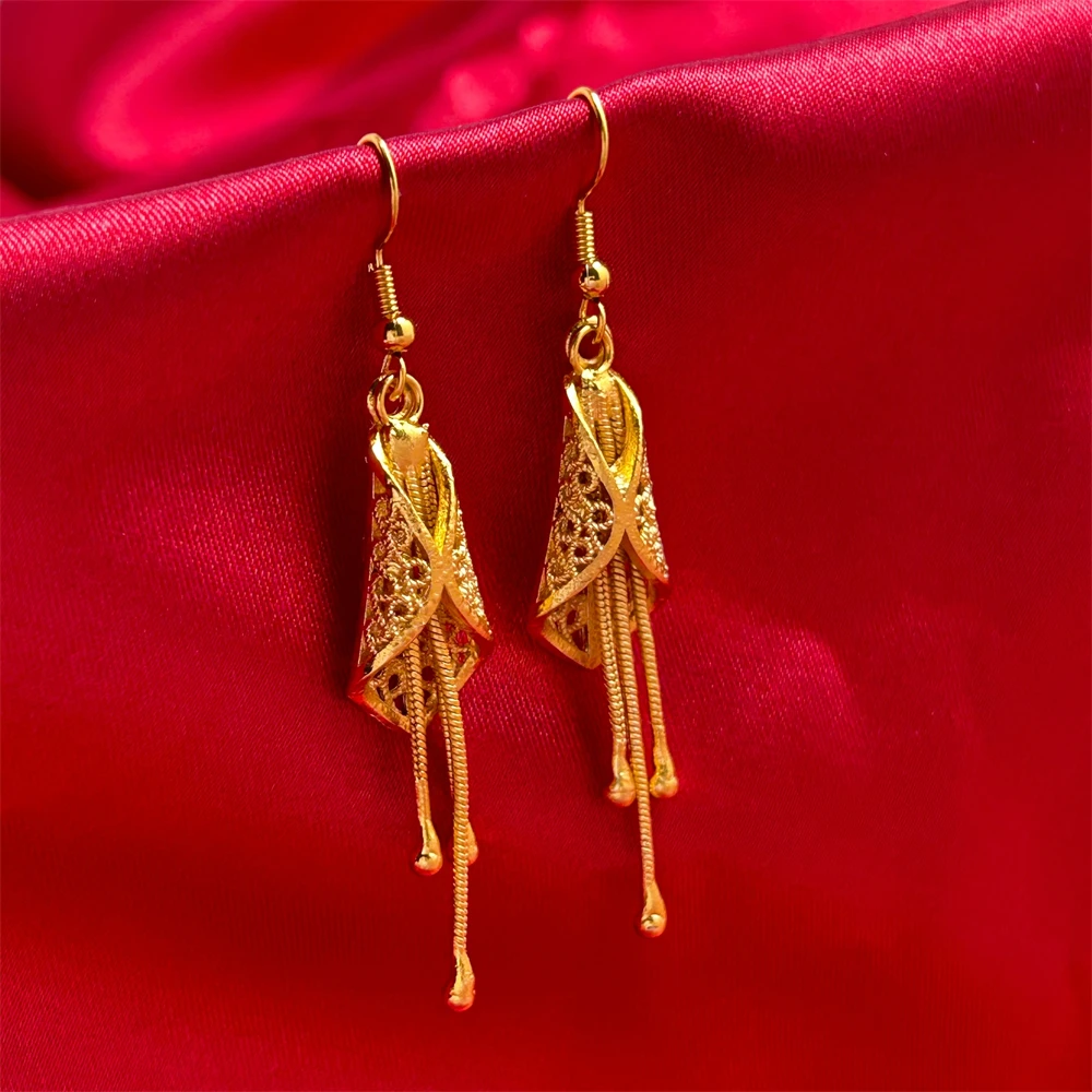 Yellow Gold Plated Long Tassel Drop Earrings for Women Stainless Steel Pendientes Mujer Trendy Jewelry Accessories Party Gifts