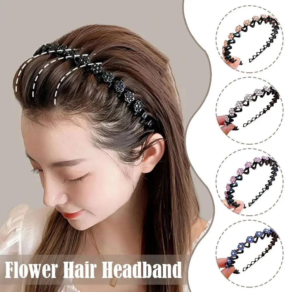 Diadema roja de red para el cabello roto para mujer, flequillo organizado, nuevas bandas onduladas para el cabello, Clips, accesorio antideslizante versátil para el cabello con diamantes X9J1