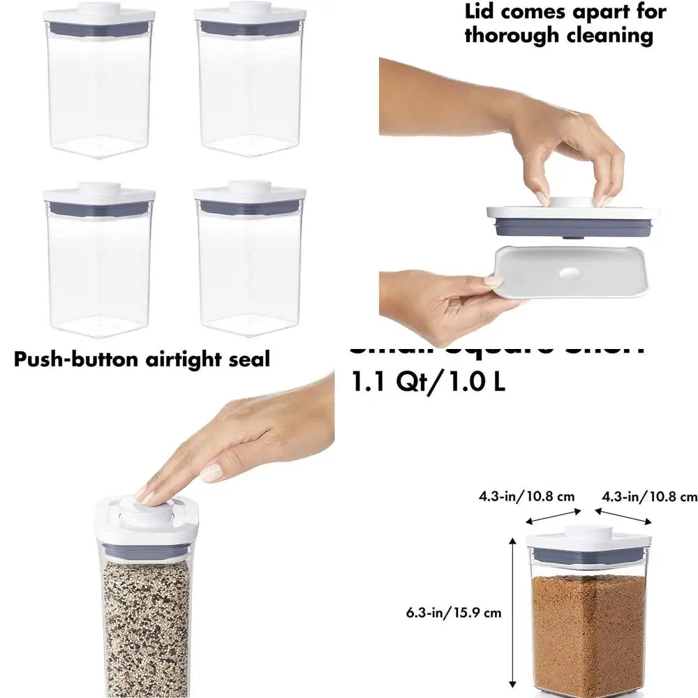 

Airtight Square Food Storage Containers - 1.1 Qt Set of 4 for Brown Sugar & More