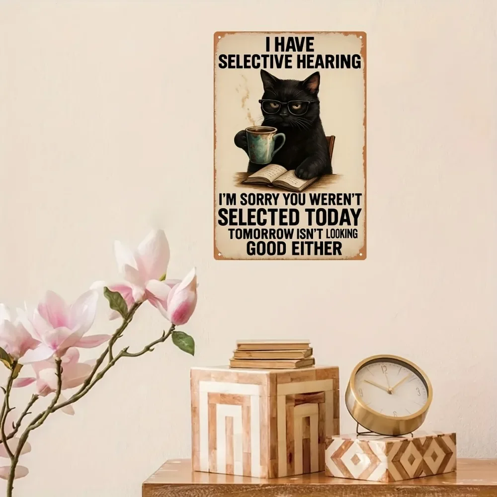 Black Cat Coffee Humor Iron Metal Tin Sign 8x12inch Funny Wall Decor Plaque for Office Bar