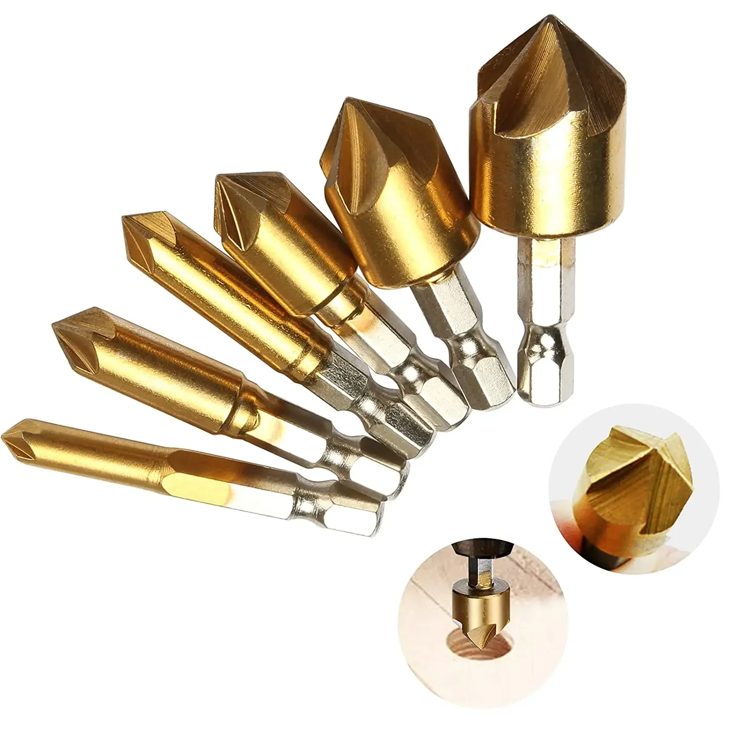 Hexagonal Shank Five-edged Chamfering Tool High Carbon Steel Titanium-plated Five-edged Hole Opener