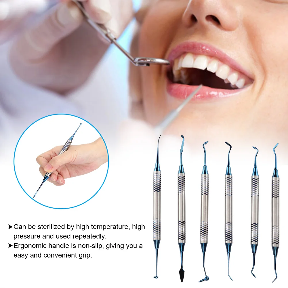6Pcs Professional Dental Composite Resin Filling Spatula Restoration Instrument Instrument Titanium Plated Head Tool