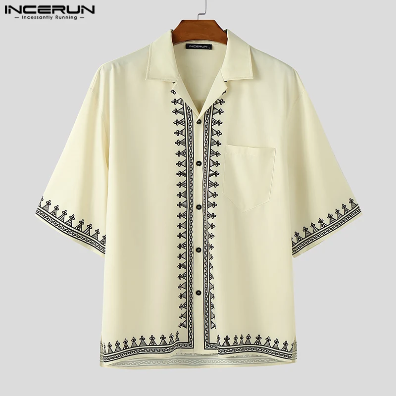 

INCERUN Summer Men Shirt Printing Lapel Short Sleeve Button Loose Male Shirts Streetwear 2026 Korean Style Casual Men Clothing