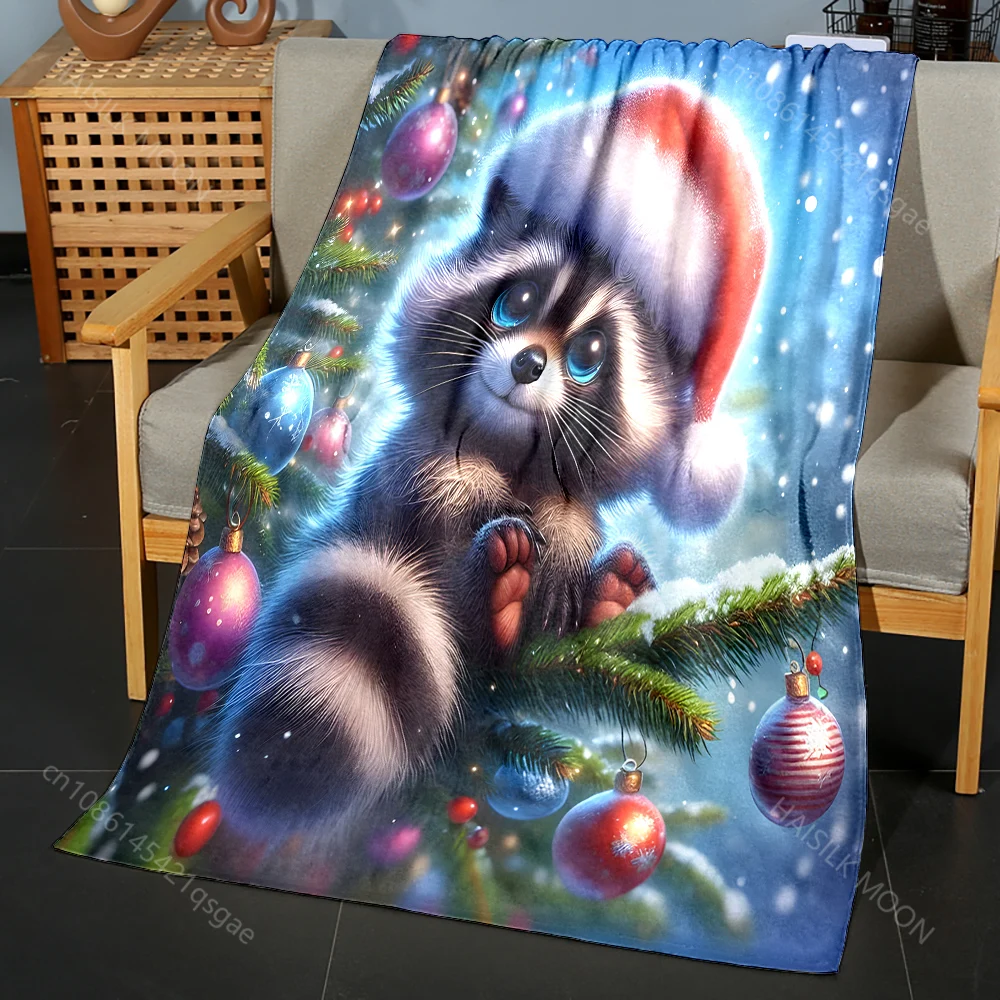 Christmas Ornaments and Festive Elements Pattern Blanket Flannel Material Soft Warm for All Seasons Home Outdoor Camping Picnics 2