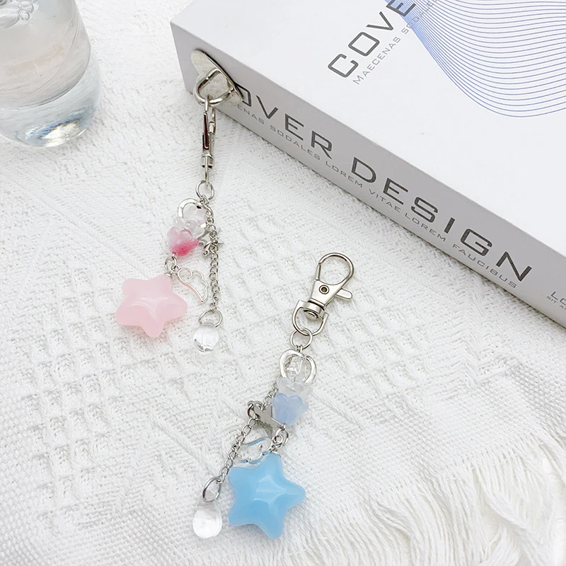 Cute Cartoon Five-Pointed Star Phone Chain Fashion Beaded Tassel Pentagram Mini Keychain Creative Colorful Pendant Keychain