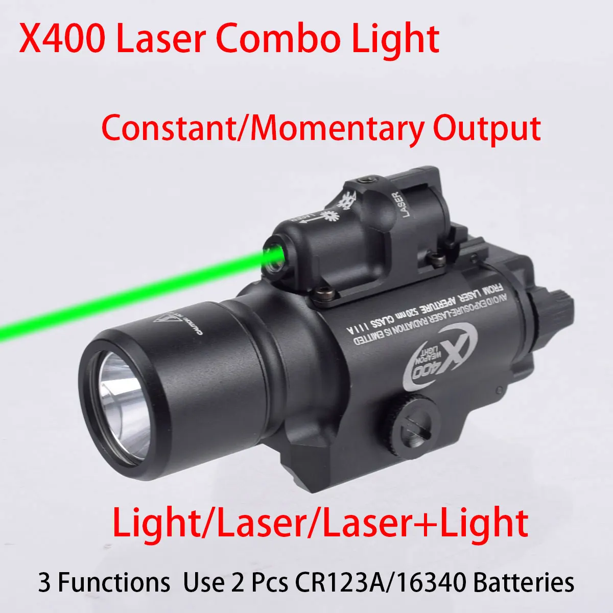 Imagem -02 - Pistol Scout Light Laser Combo Lanterna Vermelho Verde Visão Noturna Arma Revólver Picatinny Rail Rifle Tocha Surefire-x400