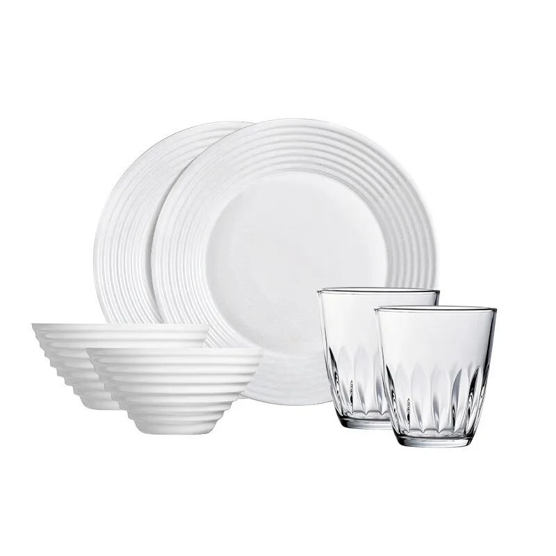

Tableware set White jade Heat-resistant lead-free White jade glass French plate Rice bowl Noodle bowl