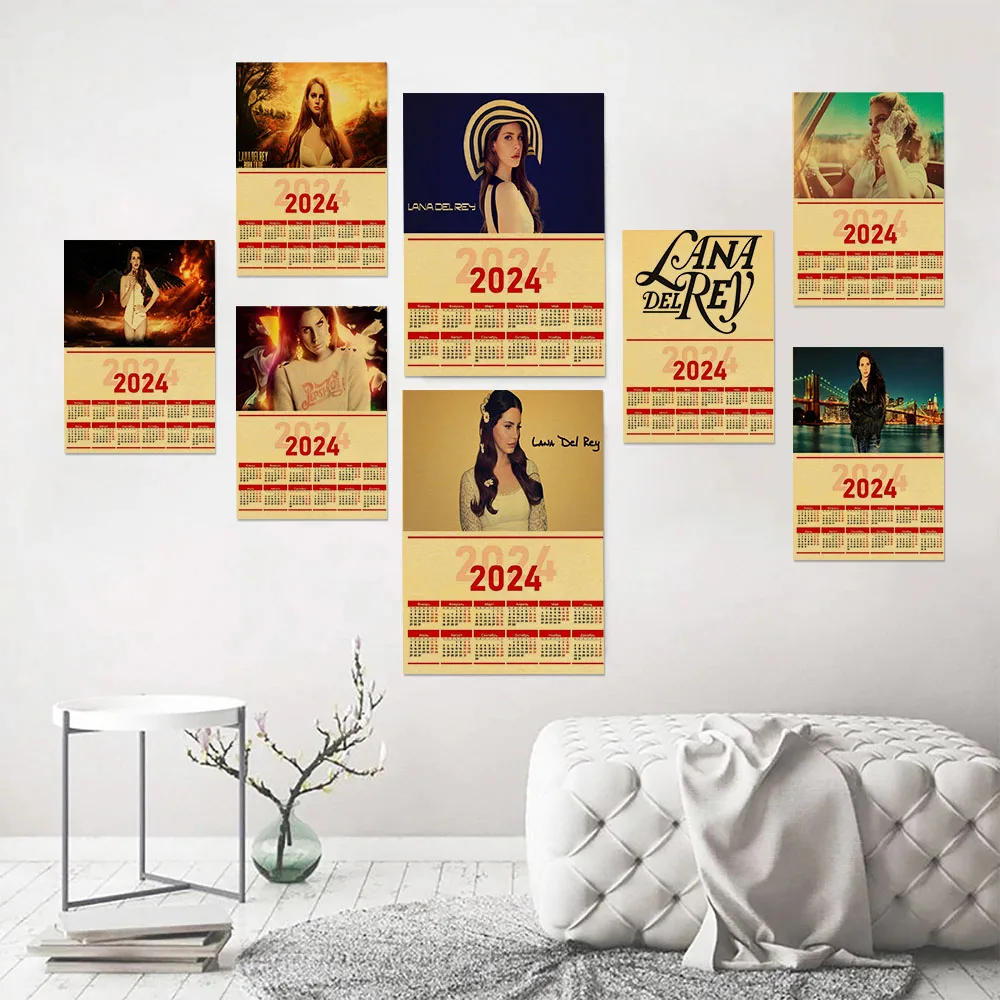 2024 Calendar Lana Del Rey Posters Retro Kraft Paper Music Album Poster Vintage Home Room Decor Aesthetic Art Wall Painting