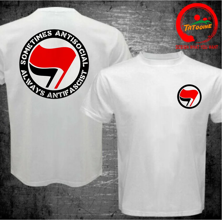 Double Print Tshirt ANTIFASCHISTISCHE AKTION Left Antifa Antifascism Mens T Shirt Male Brand Tee Shirt Men Summer Cotton T-Shirt