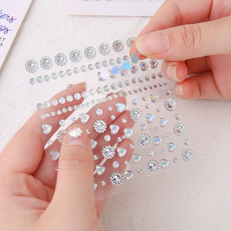 Hot Selling Face Diamond Stickers Self Adhesive Heart Pearl Rhinestones for Children Stage Makeup Costume Festival Decoration