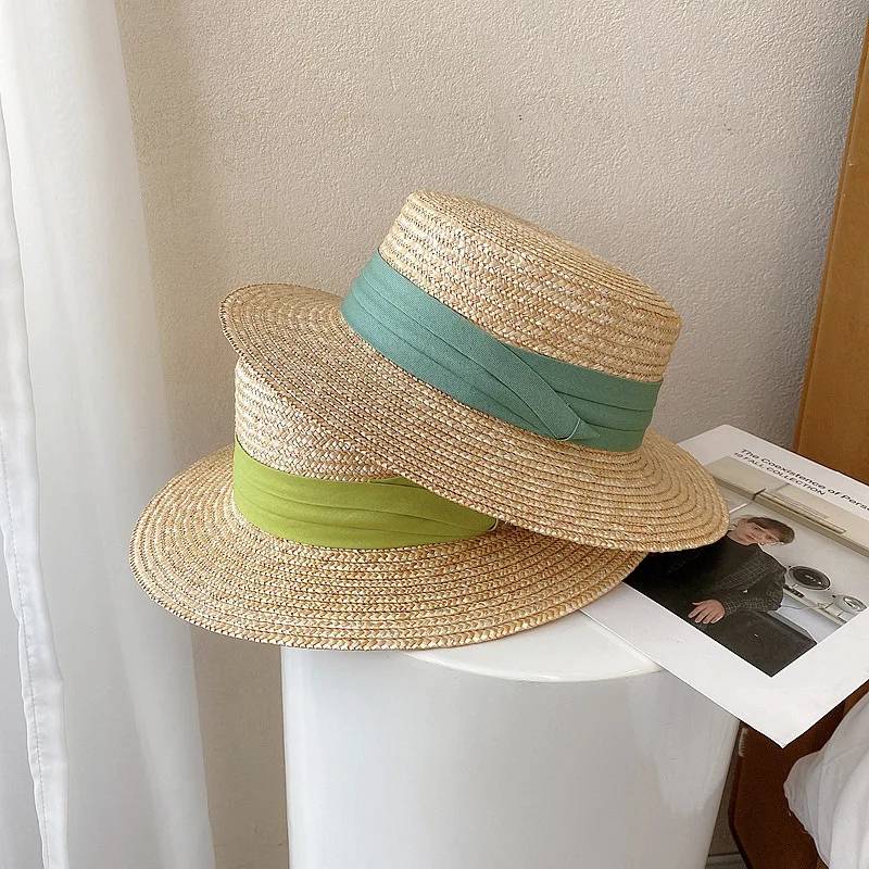 

Summer Straw Sun Hat - Wide Brim UV Protection Unisex, Boho Beach Hat with Chin Strap, Fashion Wheat Braid Cap