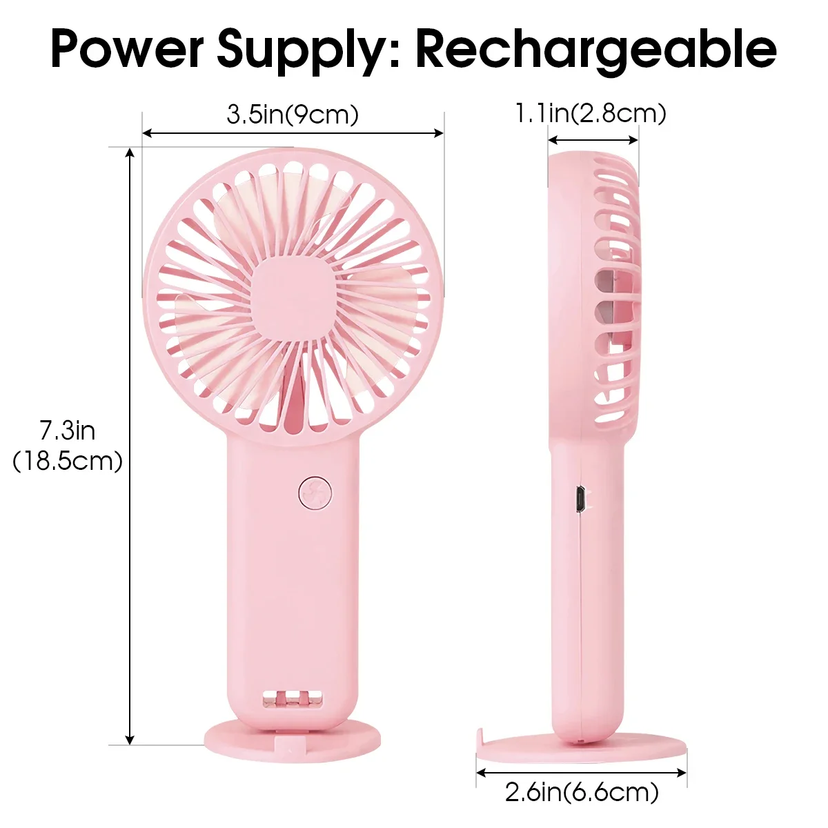 Draagbare miniventilatoren 600 mAh USB oplaadbare ventilatoren 3 modi met telefoonstandaard voor reismake-up Wimpersplezier voor kinderen Meisjes Vrouwen