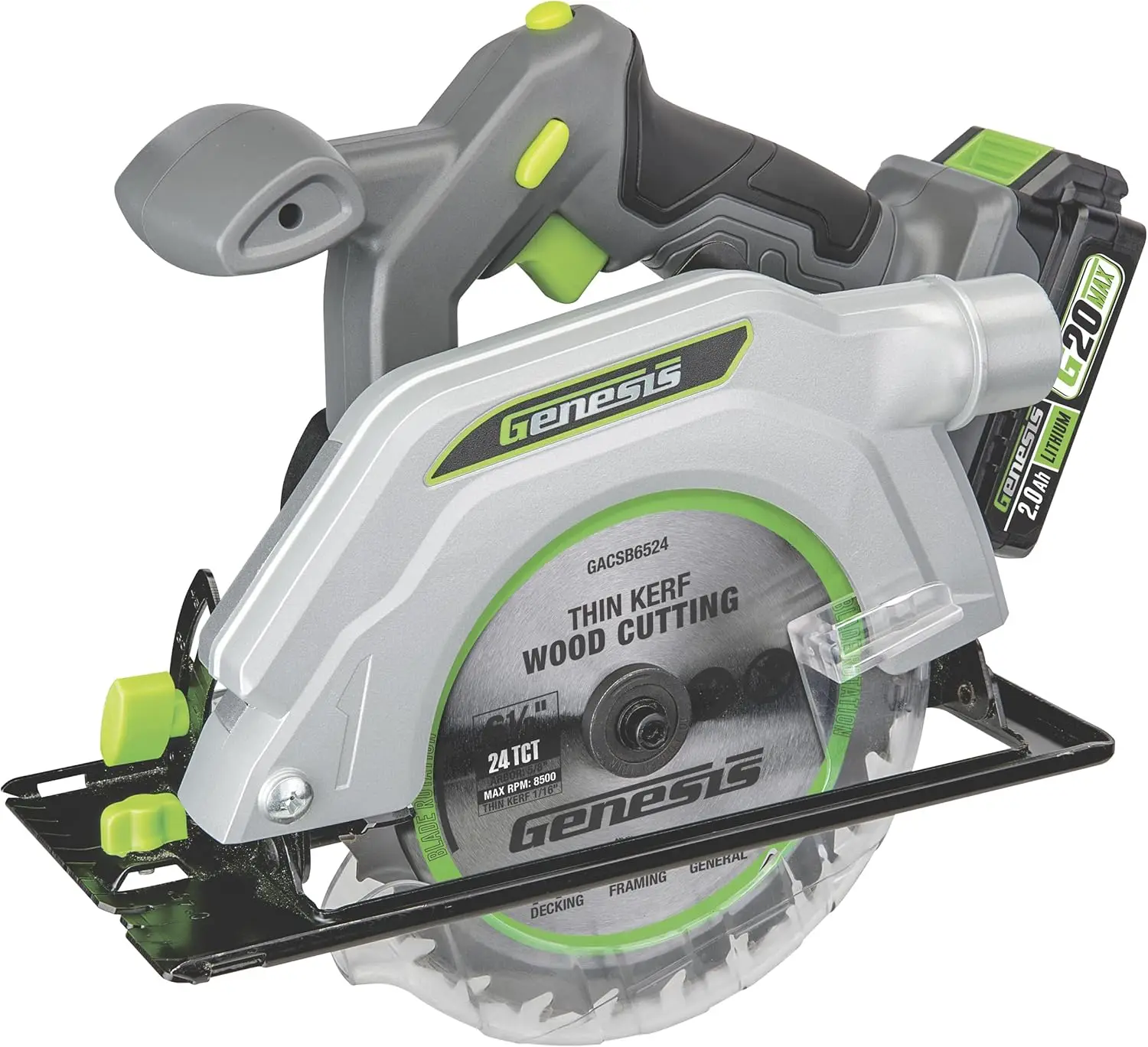 20V Cordless Circular Saw with Laser & LED, 6-1/2 Inch Blade, Includes Battery and Charger