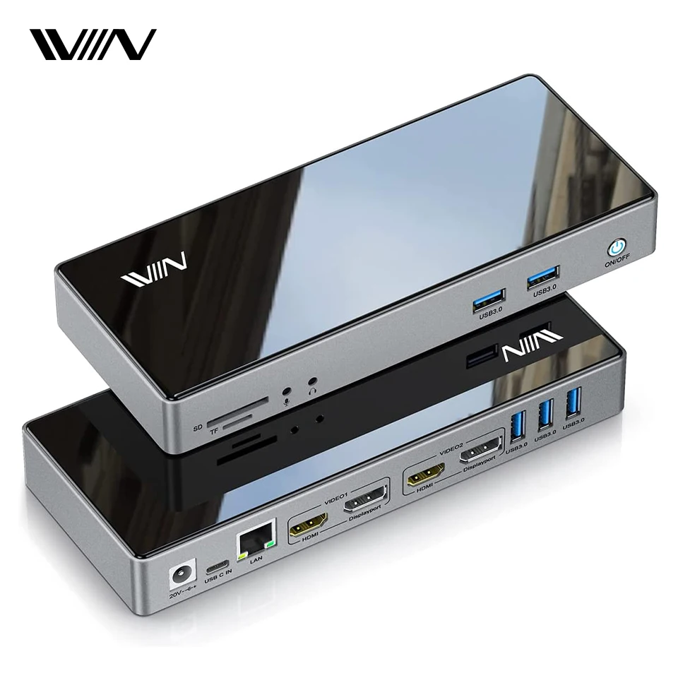 

Док-станция IVIIN, Универсальная док-станция USB C с двумя мониторами 4K HDMI и Displayport 5K, с тройным дисплеем