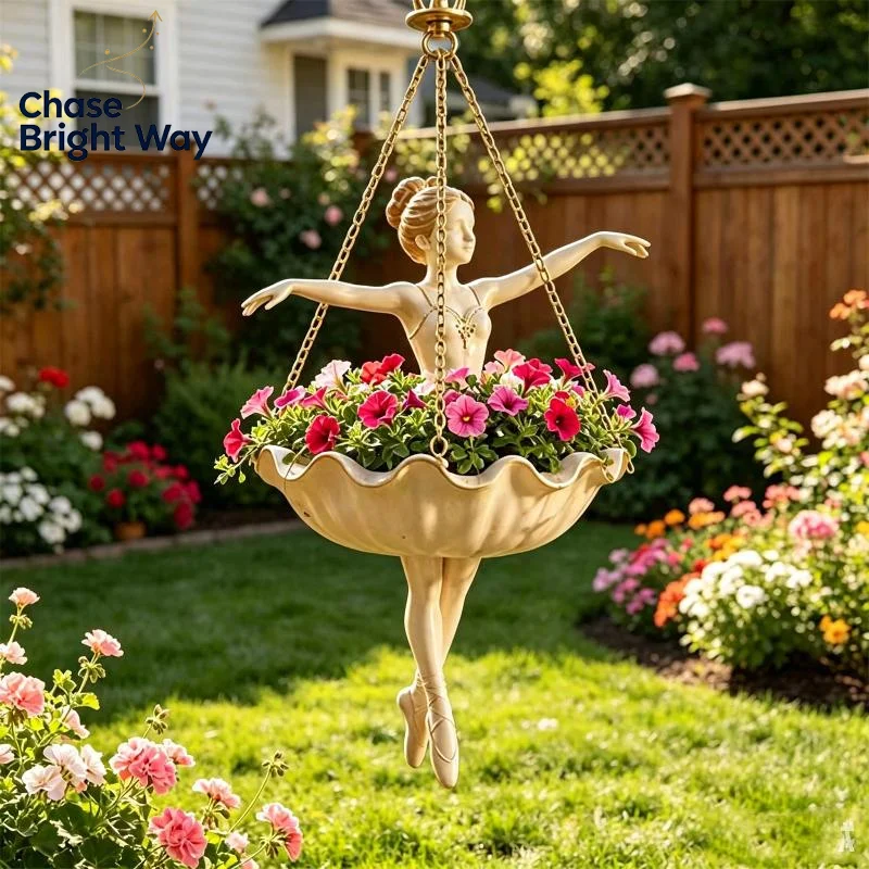 Resin Ballerina Hanging Planter Hand Carved UV Resistant Fairy Flower Pot Perfect Housewarming Gift Choice