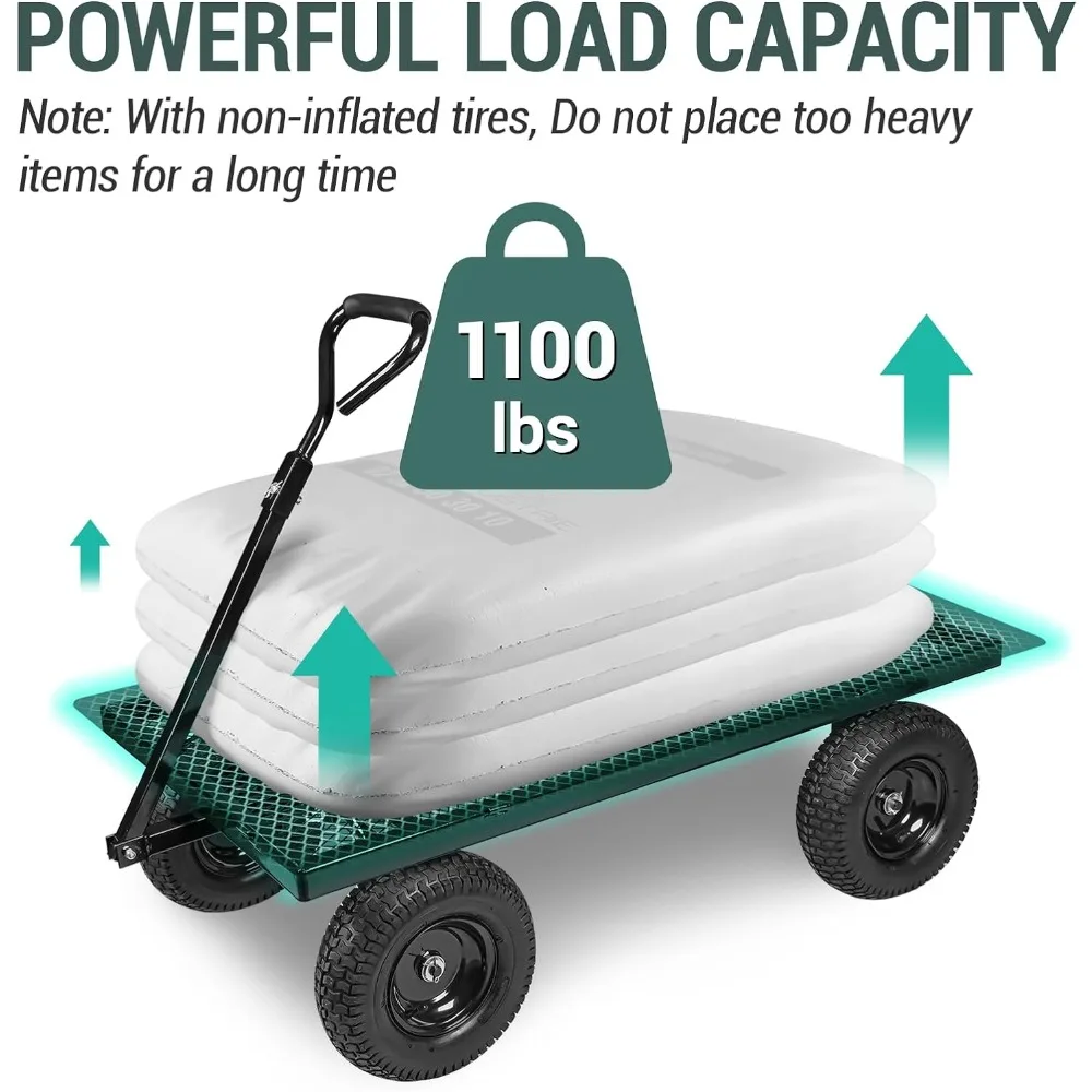 Heavy Duty 1100 Lbs Capacity Steel Garden Cart with 11.5 inch Tire, Removable Side Panels Turn Into Flatbed, Utility Cart