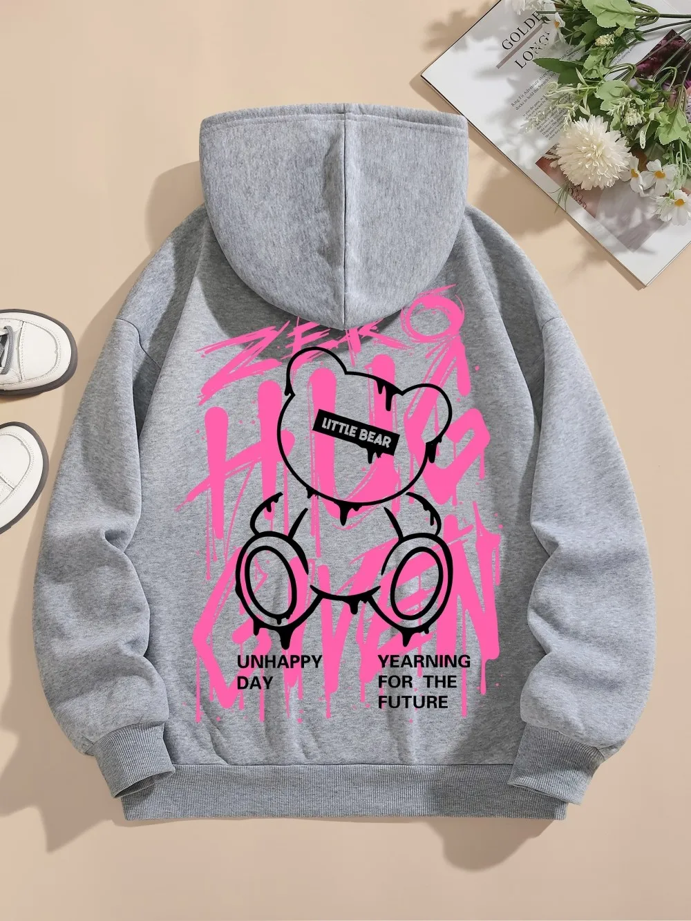 2025, modisches Herren-Herbst-Teddybär-Graffiti-gedrucktes, weiches und bequemes Kapuzen-Sweatshirt, vielseitige Kleidung für die Straße im Freien – Detail 5