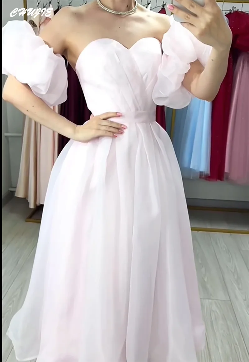 Tule mangas curtas vestido de baile querida vestidos de noite personalizado uma linha chá comprimento plissado vestidos de festa de aniversário robe soirée