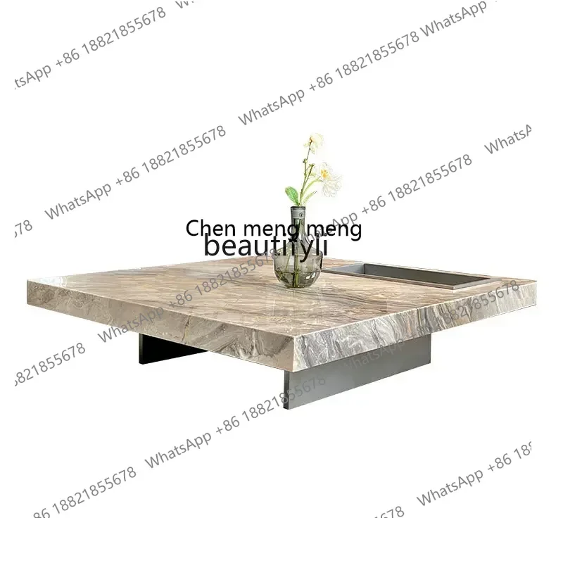 

X Italian minimalist Venetian brown marble coffee table suspended square luxury stone living room homeAA