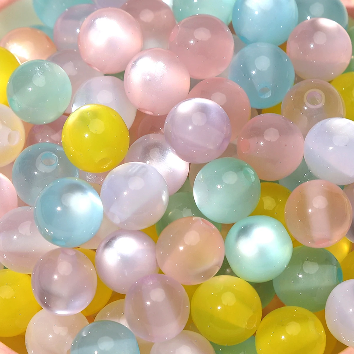 30/60 pièces de perles circulaires colorées en résine œil de chat de 10 mm, espacées, pour la fabrication de colliers, bracelets et bijoux faits main