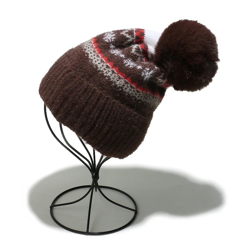 Autumn Winter Woolen Hat Hugger Toque Cap Stocking Head Watch  Bohemian Geometric Knitted Fleece Thickened  8M63
