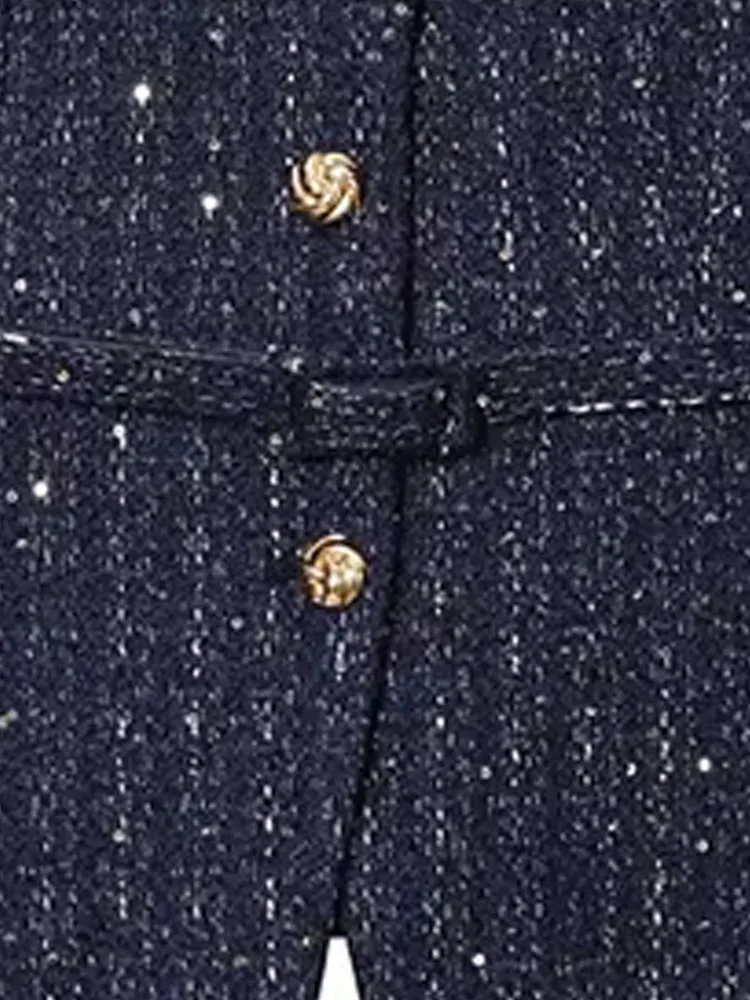 

HH Women's New Fashion Simple Versatile commuter Slub Sequined Jacket Female Round Neck Single-Breasted Belt Solid Casual Coat