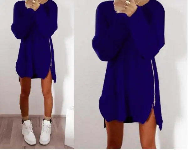 Women Long Sleeve Autumn Winter Knitted Zippers Side Jumper Sweater Dress Loose Tunic Baggy Dresses