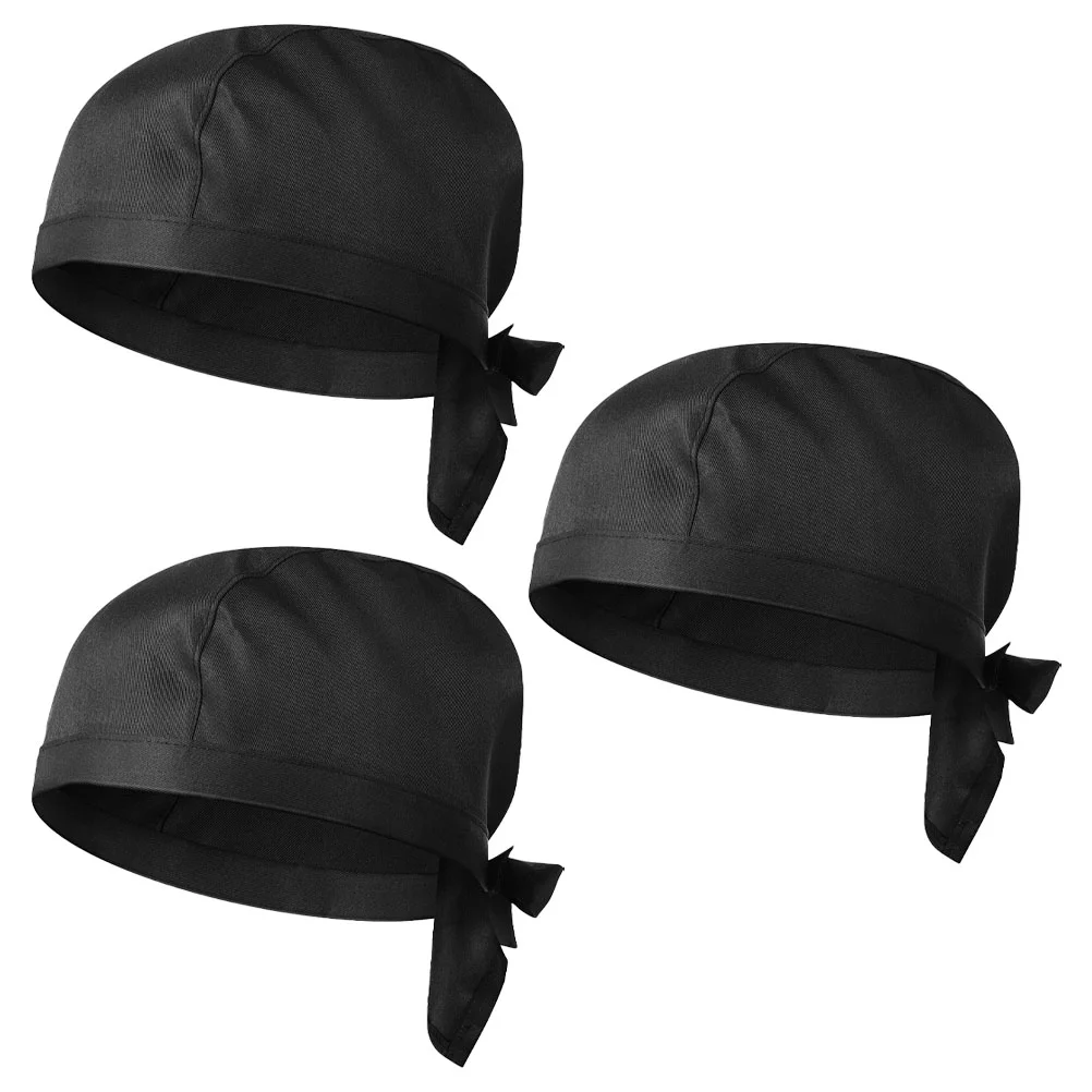 3 Pcs Catering Skull Cap Chef Hat Men Hats Cooking Head Kitchen Working and Women Black