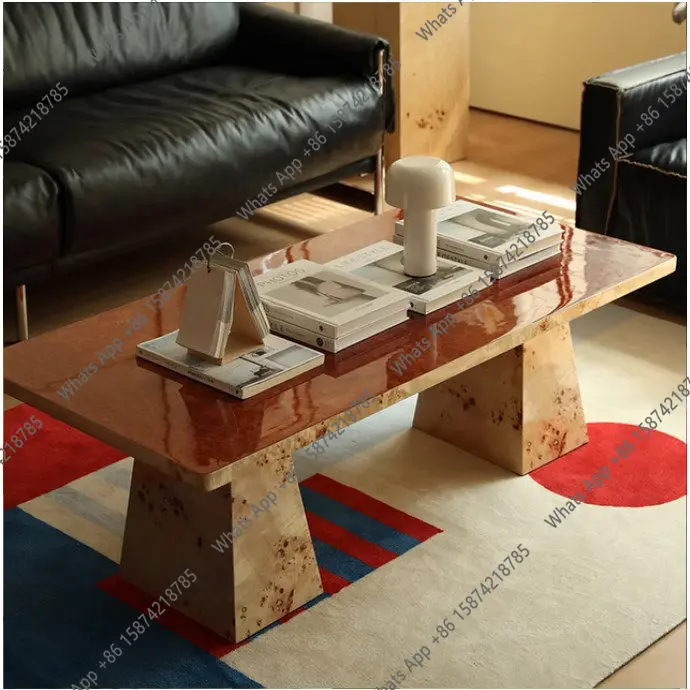 Rt Medieval Retro Art Glass Coffee Table Italian Simple Solid Wood Nordic Simple High-end
