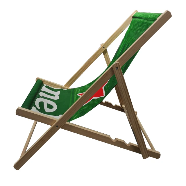 OEM Wooden Folding Beach Chair With Custom Print For Sea Deck Garden