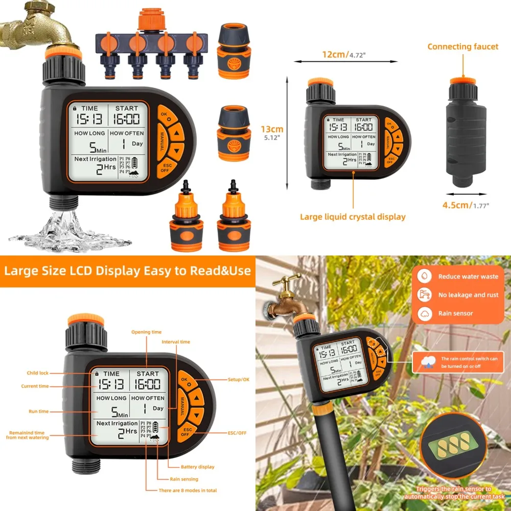 

Efficient and Convenient Waterproof Automatic Rain Sensor Timer for Garden Faucet Hose Timing - IPX5 Rated with Smart LCD Displa