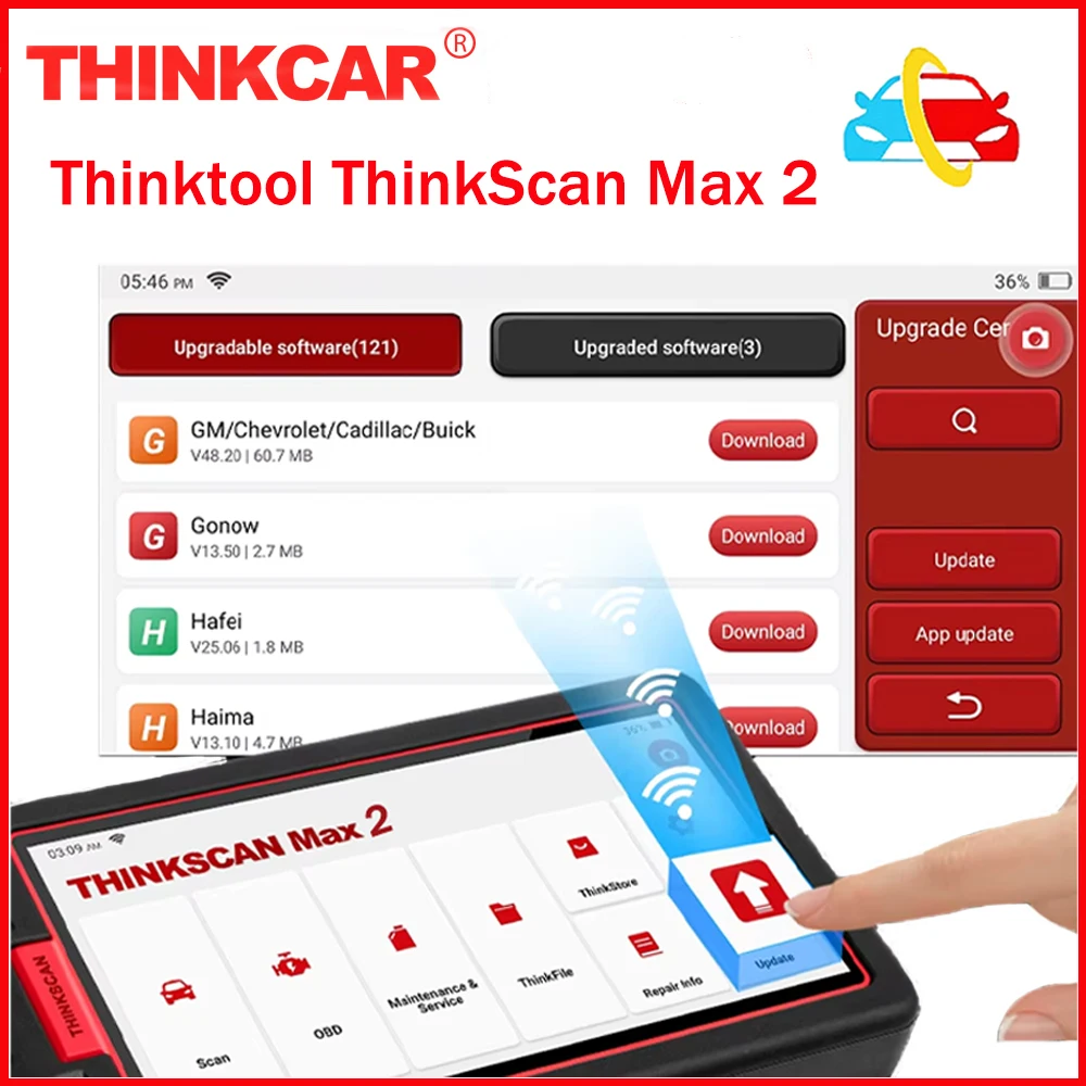 THINKCAR ThinkScan Max 2 Full system Car Diagnostic Tool MAX2 OBD2 Scanner Free Lifetime Update ECU Coding PK ThinkTool Mini