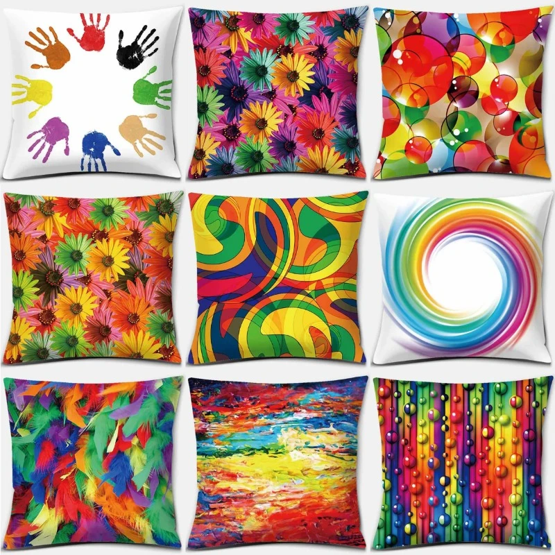 Rainbow line geometric love flower handprints abstract graffiti bedroom bedroom bedroom office sofa pillow sleeve pillow cases