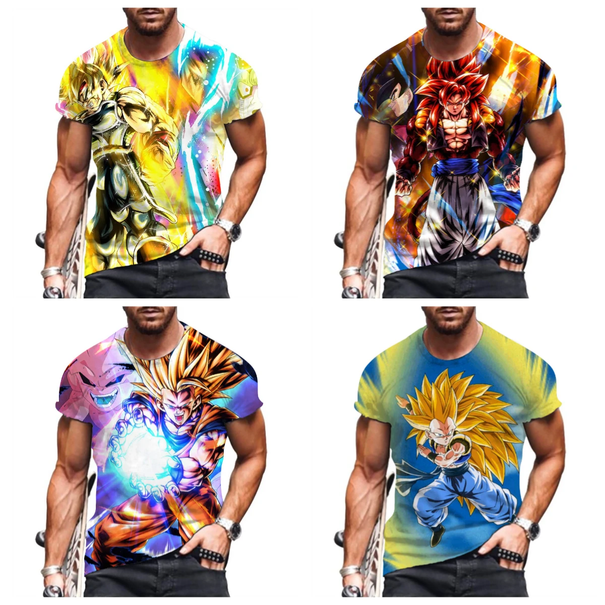 

Лето 2025 г., хит продаж, новая футболка Dragon Ball Z, 3D модная футболка с короткими рукавами и круглым вырезом, повседневная анимация Super Saiya Wukong