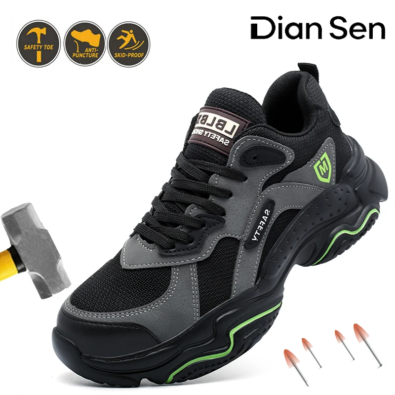 

Мужские легкие дышащие кроссовки, рабочие ботинки со стальным носком, неразрушимая защитная обувь с поворотной кнопкой, повседневная рабочая обувь